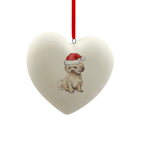 Havanese Fawn in Santa Hat Christmas Heart Bauble